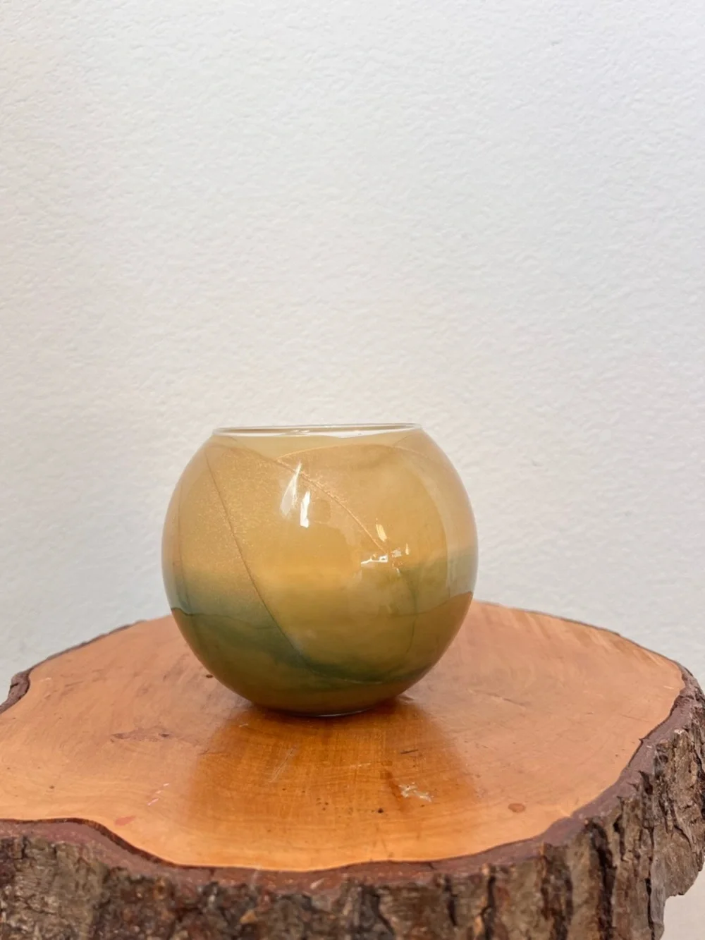 Northern Lights Esque Polished Globe Candle 4” Sage Decorative Glass‎ Candle NIB